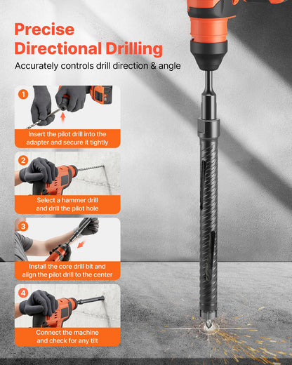 Core Drill Bit, 1 inch Diameter, 9-1/2 inch Drilling Depth, 5/8-11 Internal Thread, Diamond Dry Coring Bit with 3 Adapters, Pilot Drill and Hex Wrench, for Concrete, Red Bricks, and Masonry