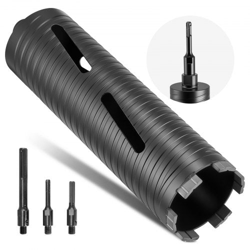 Core Drill Bit, 3 inch Diameter, 9-1/2 inch Drilling Depth, 5/8-11 Internal Thread, Diamond Dry Coring Bit with 3 Adapters, Pilot Drill and Hex Wrench, for Concrete, Red Bricks, and Masonry
