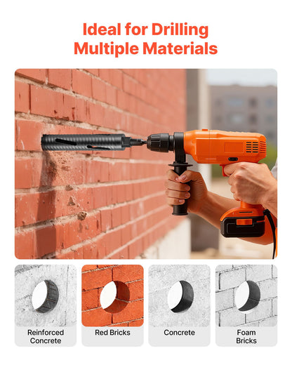 Core Drill Bit, 2 inch Diameter, 9-1/2 inch Drilling Depth, 5/8-11 Internal Thread, Diamond Dry Coring Bit with 3 Adapters, Pilot Drill and Hex Wrench, for Concrete, Red Bricks, and Masonry