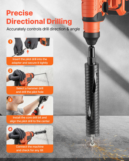 Core Drill Bit, 2 inch Diameter, 9-1/2 inch Drilling Depth, 5/8-11 Internal Thread, Diamond Dry Coring Bit with 3 Adapters, Pilot Drill and Hex Wrench, for Concrete, Red Bricks, and Masonry