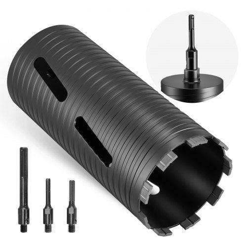Core Drill Bit, 4-1/2 inch Diameter, 9-1/2 inch Drilling Depth, 5/8-11 Internal Thread, Diamond Dry Coring Bit with 3 Adapters, Pilot Drill and Hex Wrench, for Concrete, Red Bricks, and Masonry
