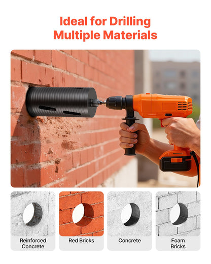 Core Drill Bit, 4-1/2 inch Diameter, 9-1/2 inch Drilling Depth, 5/8-11 Internal Thread, Diamond Dry Coring Bit with 3 Adapters, Pilot Drill and Hex Wrench, for Concrete, Red Bricks, and Masonry