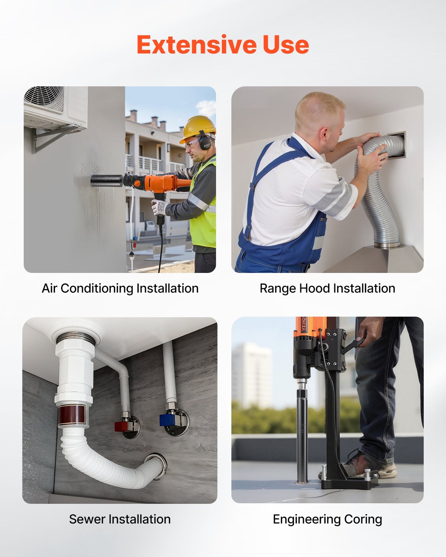 Core Drill Bit, 6 Pieces, 1/2/3/4/5/6 inch Diameter, 14 inch Drilling Depth, 1-1/4 in-7 Internal Thread, High-Precision Welding, Wet Diamond Core Bit for Reinforced Concrete, Bricks, and Masonry