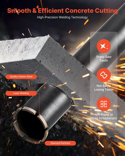 Core Drill Bit, 2-1/2 inch Diameter, 14 inch Drilling Depth, 1-1/4 in-7 Internal Thread, High-Precision Welding Technology, Wet Diamond Core Bit for Reinforced Concrete, Bricks, and Masonry