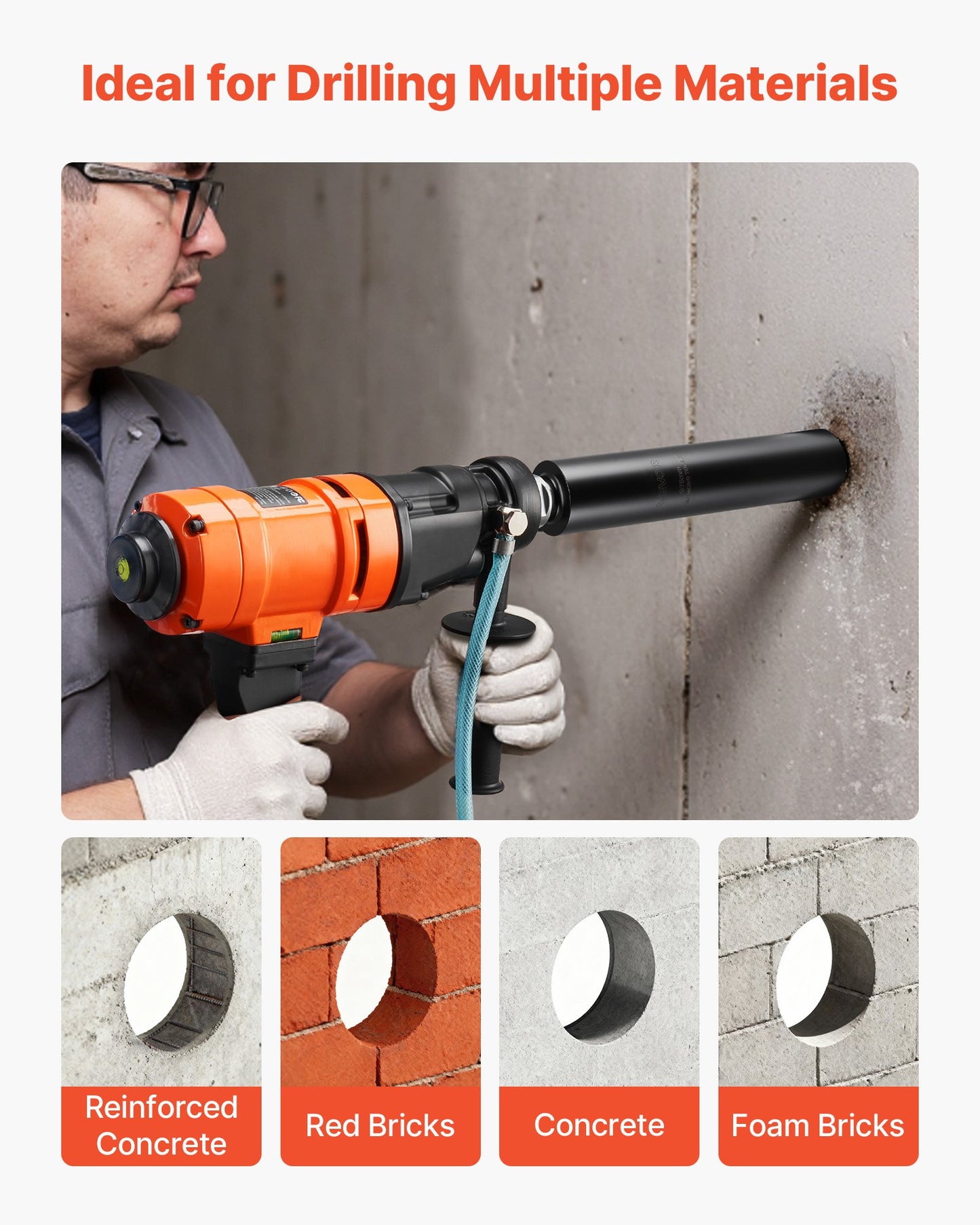 Core Drill Bit, 3 inch Diameter, 14 inch Drilling Depth, 1-1/4 in-7 Internal Thread, High-Precision Welding Technology, Wet Diamond Core Bit for Reinforced Concrete, Red Bricks, and Masonry