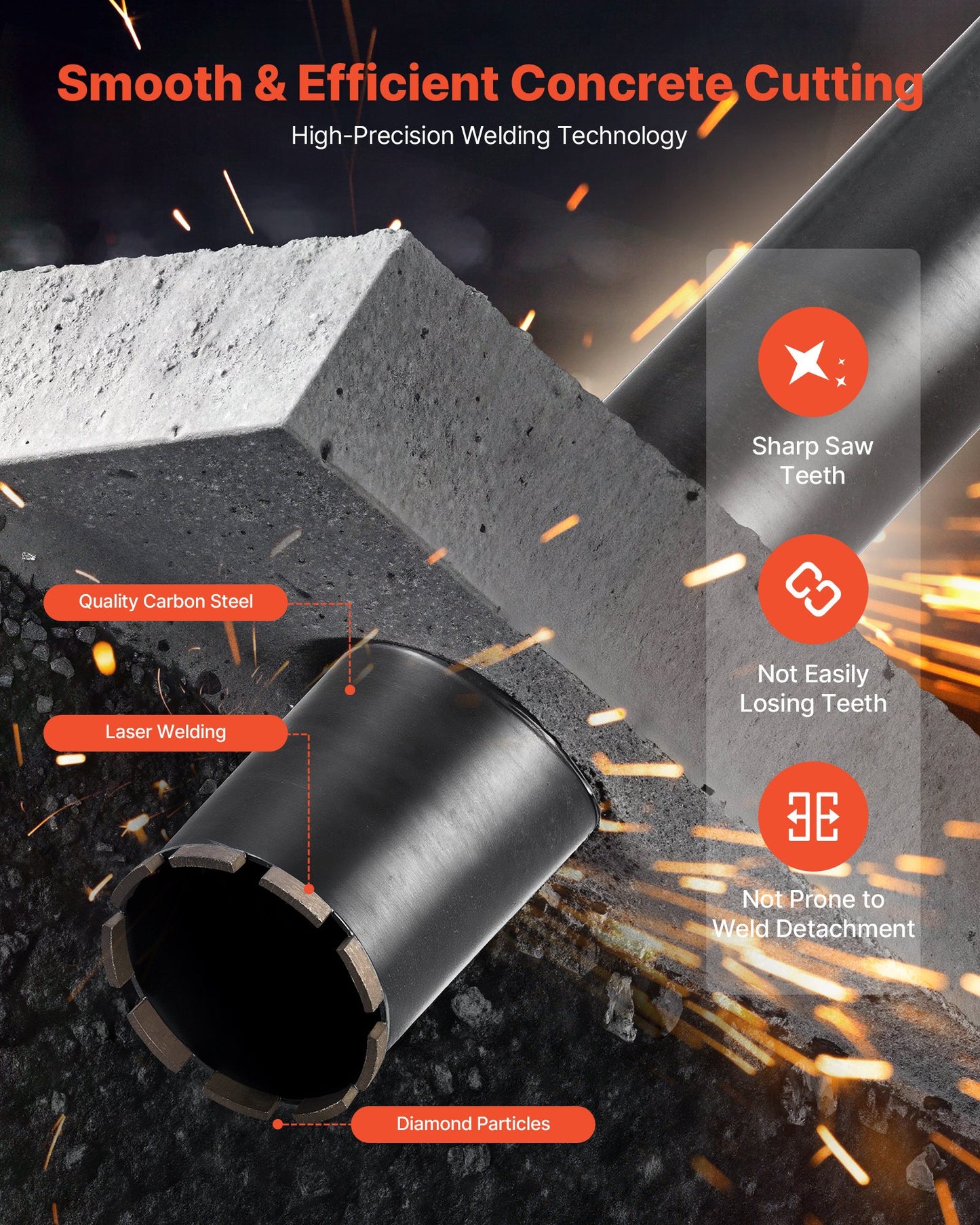 Core Drill Bit, 4 inch Diameter, 14 inch Drilling Depth, 1-1/4 in-7 Internal Thread, High-Precision Welding Technology, Wet Diamond Core Bit for Reinforced Concrete, Red Bricks, and Masonry