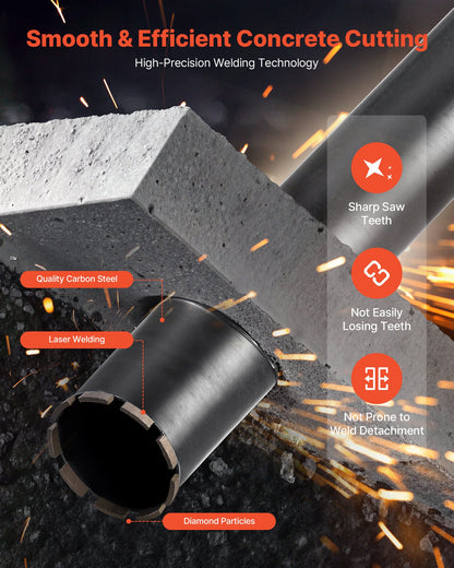 Core Drill Bit, 4 inch Diameter, 14 inch Drilling Depth, 1-1/4 in-7 Internal Thread, High-Precision Welding Technology, Wet Diamond Core Bit for Reinforced Concrete, Red Bricks, and Masonry