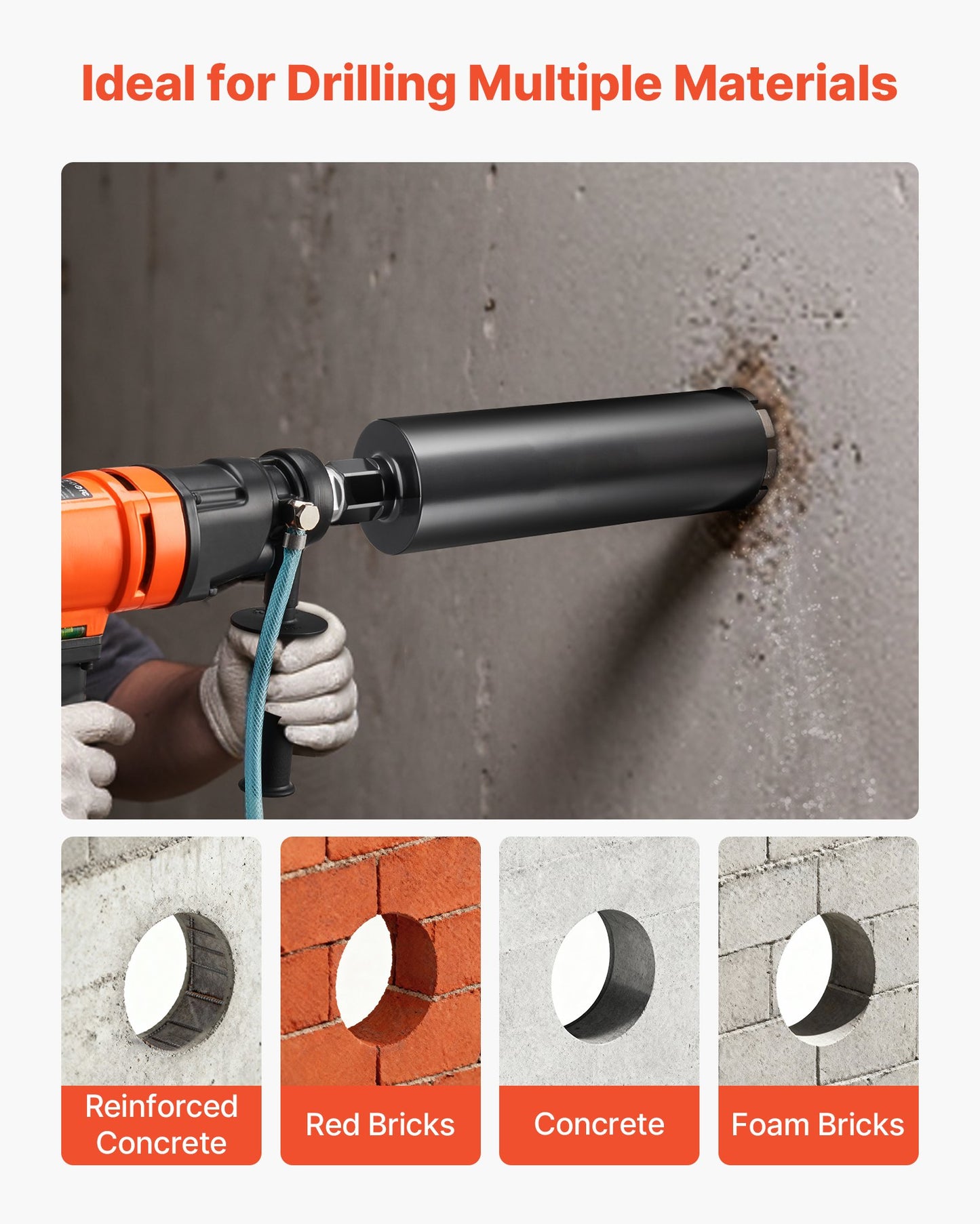 Core Drill Bit, 4-1/2 inch Diameter, 14 inch Drilling Depth, 1-1/4 in-7 Internal Thread, High-Precision Welding Technology, Wet Diamond Core Bit for Reinforced Concrete, Bricks, and Masonry