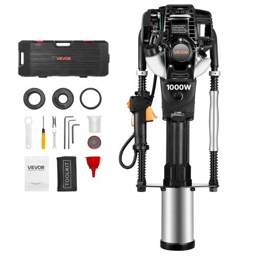 Gas Powered T Post Driver, 37.7cc 4-Stroke Engine Efficient Post Pounder with 3 Piling Sleeves, Vibration-Reducing Handle, Heavy Duty Fence Pile Driver for Farm, Orchard, Road Work, Landscaping