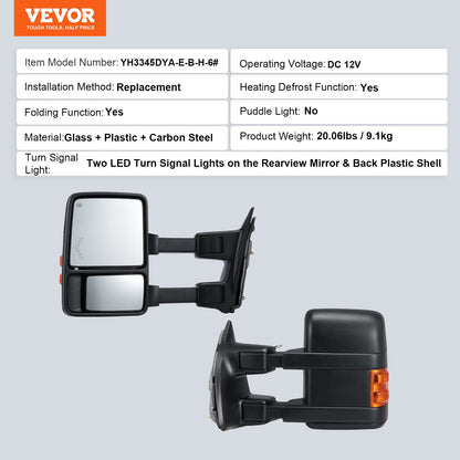 Elektrische beheizte Abschleppspiegel für 2008-2016 Ford F250 F350 F450 F550, faltbar