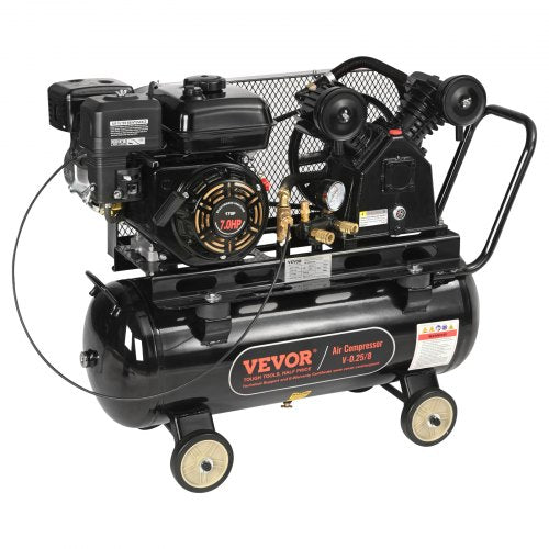 7HP Gas Powered Air Compressor, 13.2 Gallon Horizontal Air Compressor Tank, 9CFM@115PSI Gas Driven Piston Pump Air Compressed System with 115PSI Max Pressure for Construction Sites Workshop