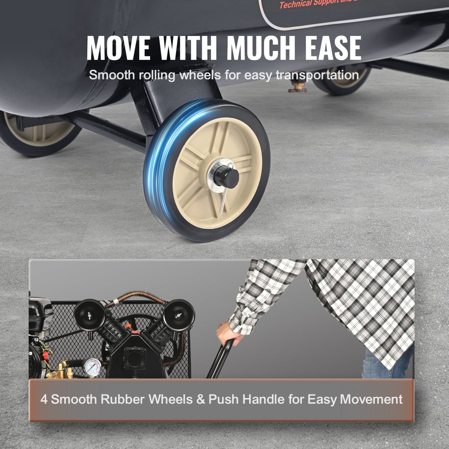 7HP Gas Powered Air Compressor, 13.2 Gallon Horizontal Air Compressor Tank, 9CFM@115PSI Gas Driven Piston Pump Air Compressed System with 115PSI Max Pressure for Construction Sites Workshop