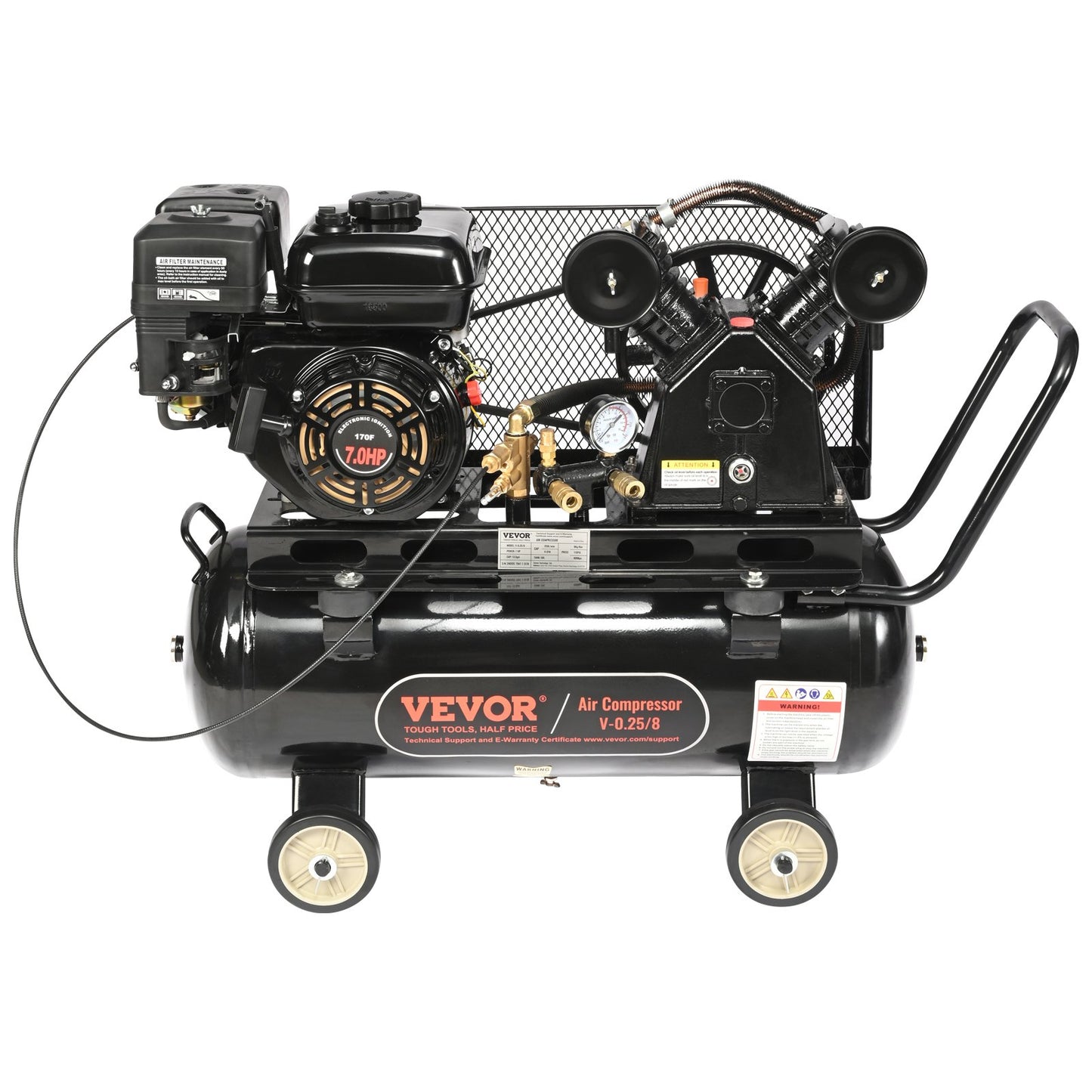 7HP Gas Powered Air Compressor, 13.2 Gallon Horizontal Air Compressor Tank, 9CFM@115PSI Gas Driven Piston Pump Air Compressed System with 115PSI Max Pressure for Construction Sites Workshop