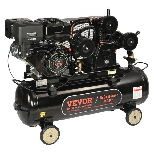 15HP Gas Powered Air Compressor, 30 Gallon Horizontal Air Compressor Tank, 33CFM@115PSI Gas Driven Piston Pump Air Compressed System with 115PSI Max Pressure for Construction Sites Workshop