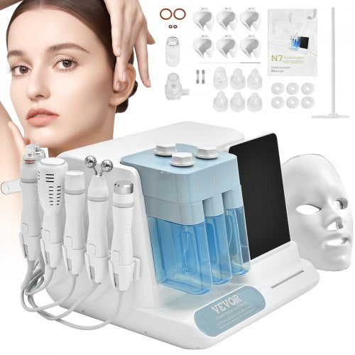 Máquina Facial de Oxígeno Hidrógeno 8 en 1, Máquina Hidrafacial Profesional para Spa, Máquina de Rejuvenecimiento de Limpieza Hidrofacial con Pantalla LCD de 8 pulgadas, Sonda de Microcorriente,