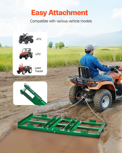 Drag Harrow 4 ft Heavy Duty Tow Behind Drag Harrow Driveway Grader Rake