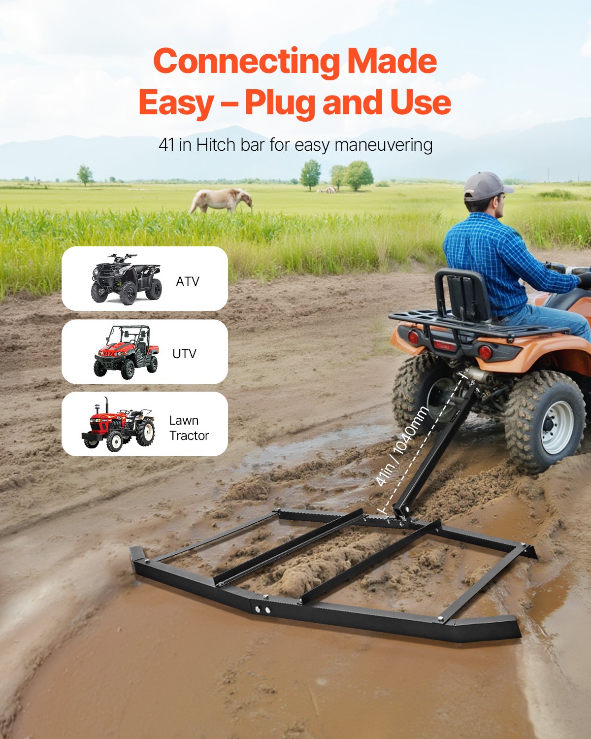 Drag Harrow 72" Width Tow Behind Drag Harrow Steel Gravel Grader ATV UTV