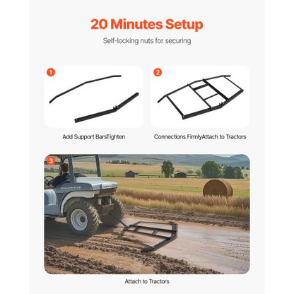 Pull Harrow 74" Wide Tow Behind Pull Harrow Steel Gravel Grader ATV UTV | EU