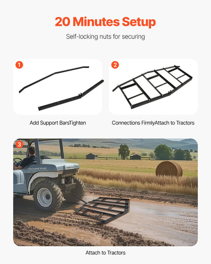 Drag Harrow, 84" Width Tow Behind Drag Harrow, Q235 Steel Driveway Grader with Adjustable Bars & Pin Hitch, Support up to 50 lbs, Tractor Driveway Harrow for ATVs, UTVs, Garden Lawn Tractors