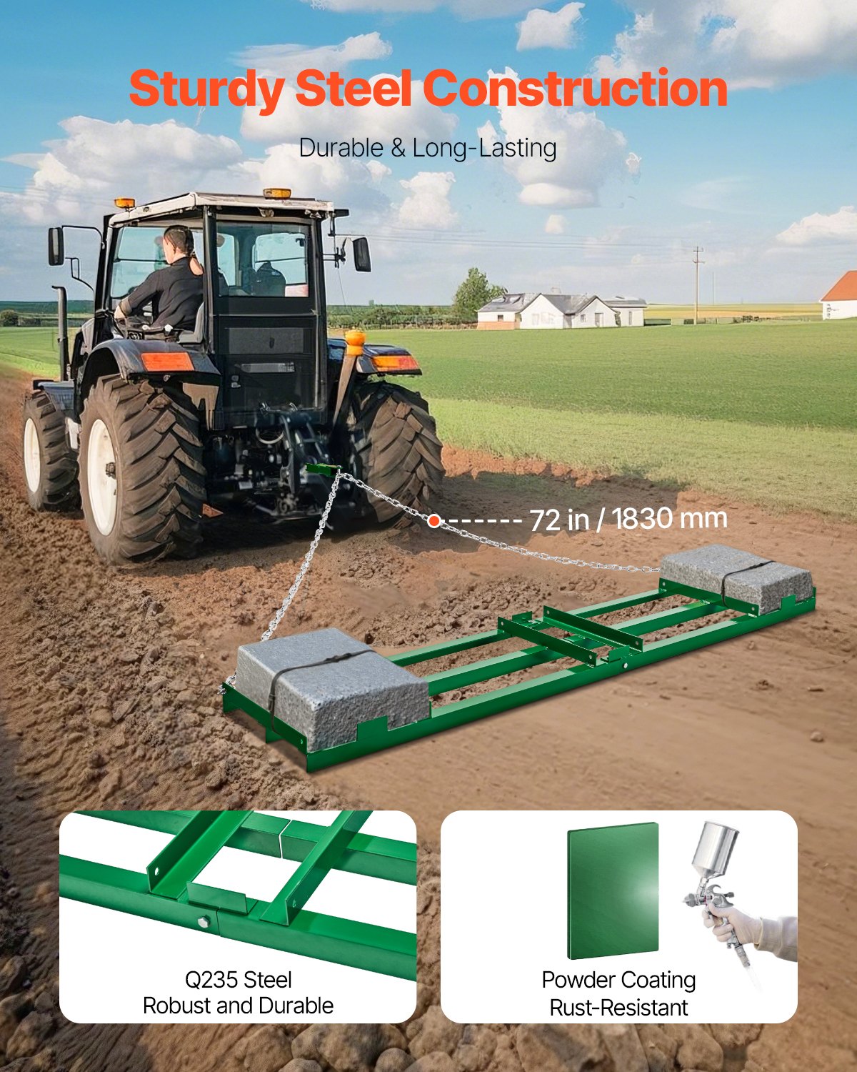 Drag Harrow 8 ft Heavy Duty bogsering bakom Drag Harrow Uppfartsväghyvlar