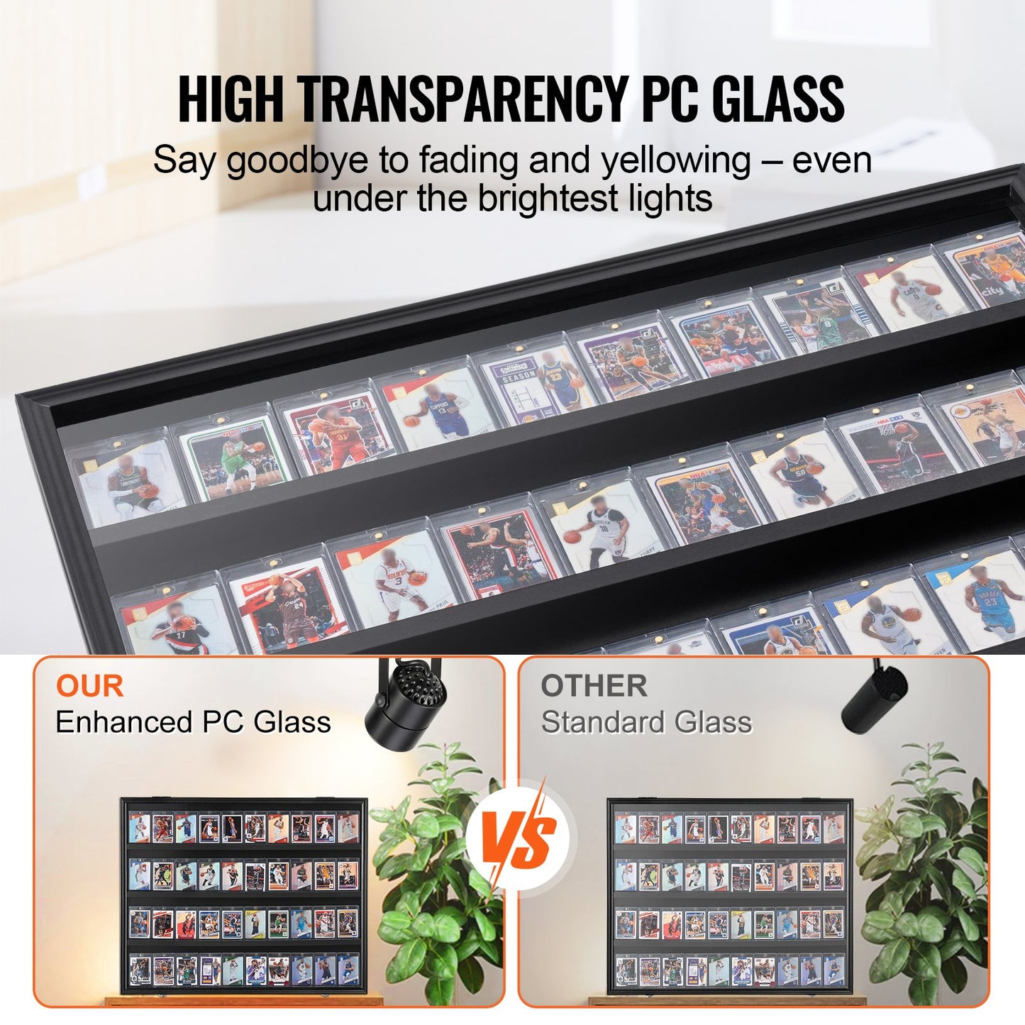 Vitrine für 36 abgestufte Sportkarten, 30,5 x 24,3 x 2,1 Zoll, Präsentationsrahmen für Baseballkarten mit 98 % UV-Schutz, transparentes PC-Glas, abschließbarer Wandschrank für Fußball-, Basketball-, Hockey- und Sammelkarten