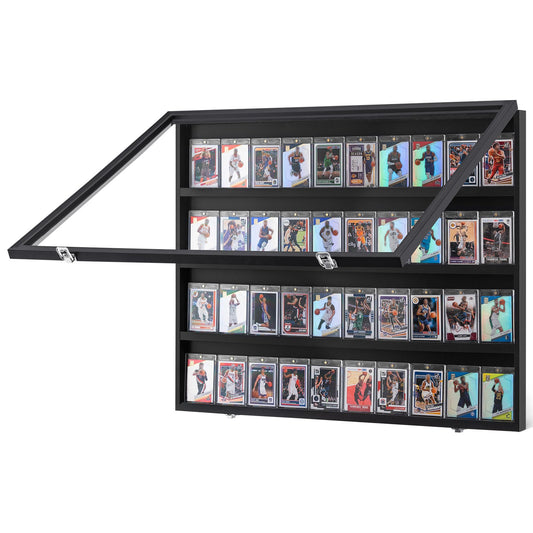 Vitrine für 36 abgestufte Sportkarten, 30,5 x 24,3 x 2,1 Zoll, Präsentationsrahmen für Baseballkarten mit 98 % UV-Schutz, transparentes PC-Glas, abschließbarer Wandschrank für Fußball-, Basketball-, Hockey- und Sammelkarten