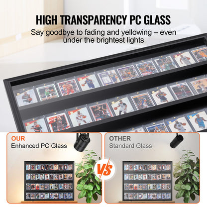36 Graded Sports Card Display Case, 30.5x24.3x2.1 in, Baseball Card Display Frame with 98% UV Protection Clear View PC Glass, Lockable Wall Cabinet for Football Basketball Hockey Trading Card
