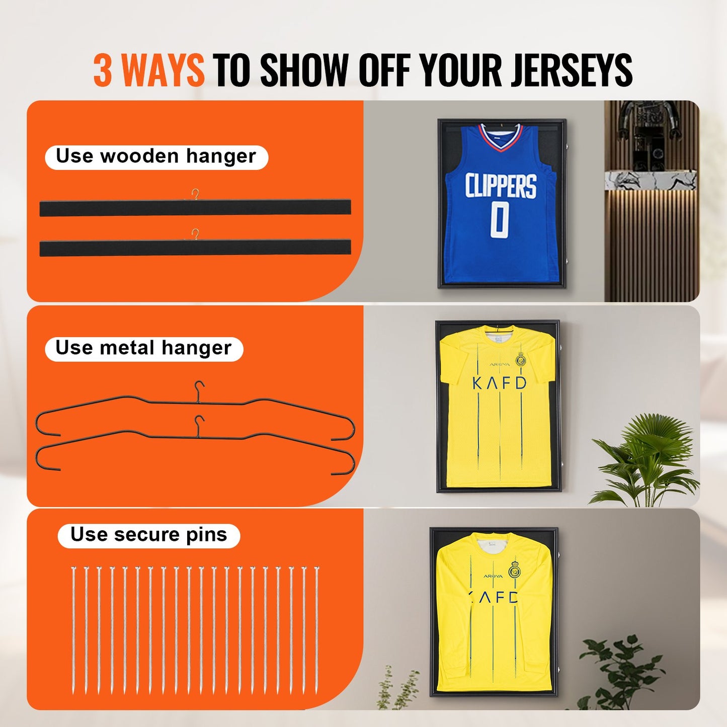 2PCs Jersey Display Frame Case, 23.3x31.2x1.5 in, Large Lockable Sport Jersey Shadow Box with 98% UV Protection PC Glass and Hangers, for Baseball Basketball Football Hockey Shirt and Uniform