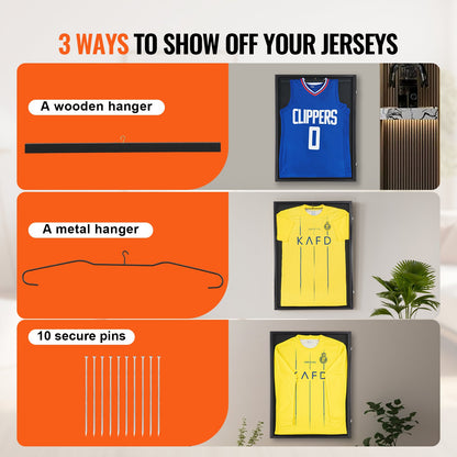 Jersey Display Frame Case, 24 x 32 x 1.5 in, Large Lockable Sport Jersey Shadow Box with 98% UV Protection PC Glass and Hangers, for Baseball Basketball Football Hockey Shirt and Uniform, Black