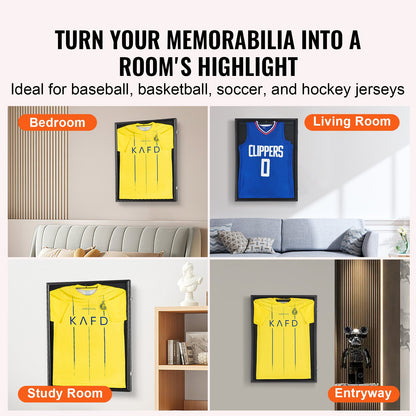 Trikot-Präsentationsrahmen, 24 x 32 x 1,5 Zoll, große, abschließbare Schattenbox für Sporttrikots mit 98 % UV-Schutz, PC-Glas und Kleiderbügeln, für Baseball-, Basketball-, Football-, Hockey-Trikots und -Uniformen, Schwarz
