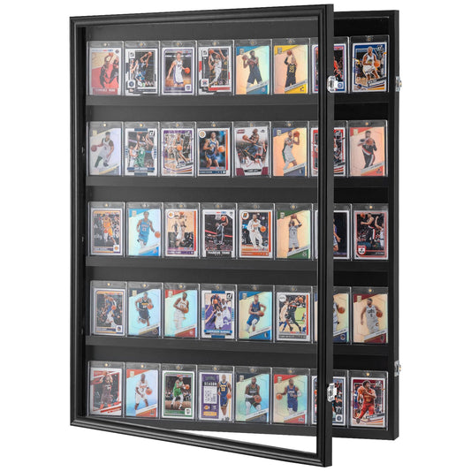Vitrine für 35 abgestufte Sportkarten, 24,3 x 30,5 x 2,1 Zoll, Präsentationsrahmen für Baseballkarten mit 98 % UV-Schutz, klares Sicht-PC-Glas, abschließbarer Wandschrank für Fußball-, Basketball-, Hockey- und Sammelkarten