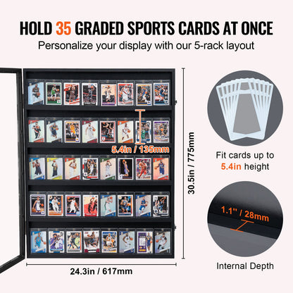35 Graded Sports Card Display Case, 24.3x30.5x2.1 in, Baseball Card Display Frame with 98% UV Protection Clear View PC Glass, Lockable Wall Cabinet for Football Basketball Hockey Trading Card