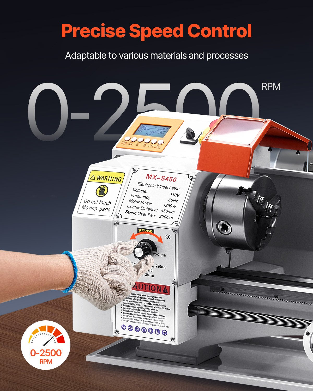 Metal Lathe Machine, 8.7 x 18 in, Precision Bench Power Metal Lathe, Automatic Feed, 0-2500 RPM Variable Speed, 1250W Brushless Motor, for Processing Precision Parts Soft Metals Wood Plastics