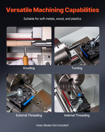 Metal Lathe Machine, 8.7 x 18 in, Precision Bench Power Metal Lathe, Automatic Feed, 0-2500 RPM Variable Speed, 1250W Brushless Motor, for Processing Precision Parts Soft Metals Wood Plastics