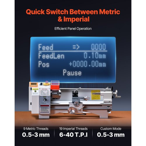 Metalldrehmaschine 8,7 x 18 Zoll Tischdrehmaschine mit automatischem Vorschub | EU