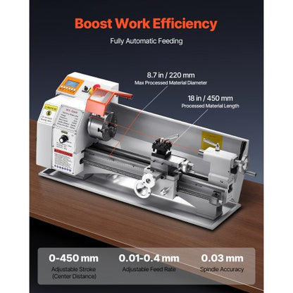 Metalldrehmaschine 8,7 x 18 Zoll Tischdrehmaschine mit automatischem Vorschub | EU