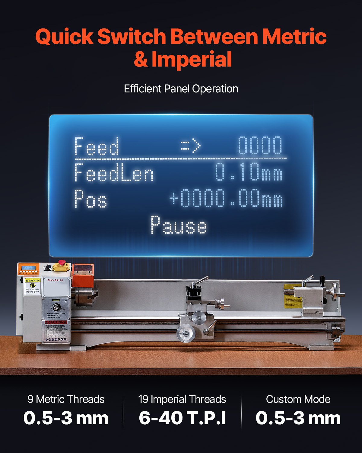 Metal Lathe Machine, 8.7 x 39 in, Precision Bench Power Metal Lathe, Automatic Feed, 0-2500 RPM Variable Speed, 1250W Brushless Motor, for Processing Precision Parts Soft Metals Wood Plastics