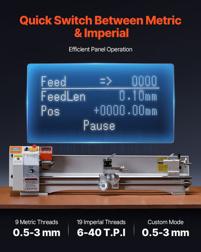 Metal Lathe Machine, 8.7 x 39 in, Precision Bench Power Metal Lathe, Automatic Feed, 0-2500 RPM Variable Speed, 1250W Brushless Motor, for Processing Precision Parts Soft Metals Wood Plastics