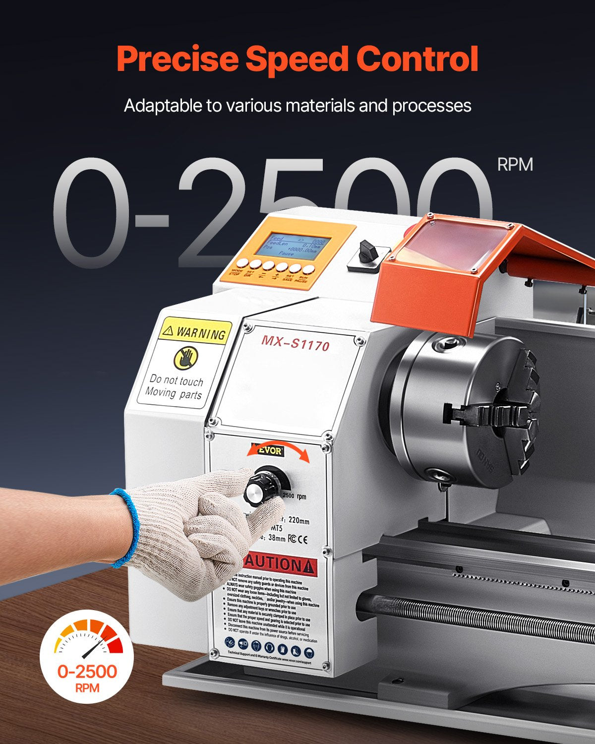 Metal Lathe Machine, 8.7 x 39 in, Precision Bench Power Metal Lathe, Automatic Feed, 0-2500 RPM Variable Speed, 1250W Brushless Motor, for Processing Precision Parts Soft Metals Wood Plastics