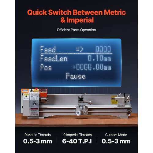 Metalldrehmaschine 8,7 x 39 Zoll Tischdrehmaschine mit automatischem Vorschub | EU