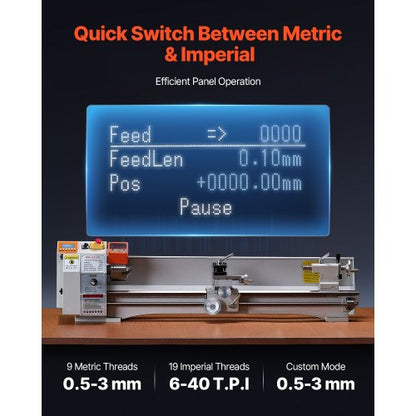 Metalldrehmaschine 8,7 x 39 Zoll Tischdrehmaschine mit automatischem Vorschub | EU