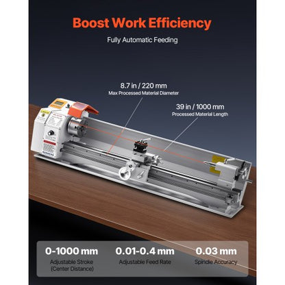 Metalldrehmaschine 8,7 x 39 Zoll Tischdrehmaschine mit automatischem Vorschub | EU