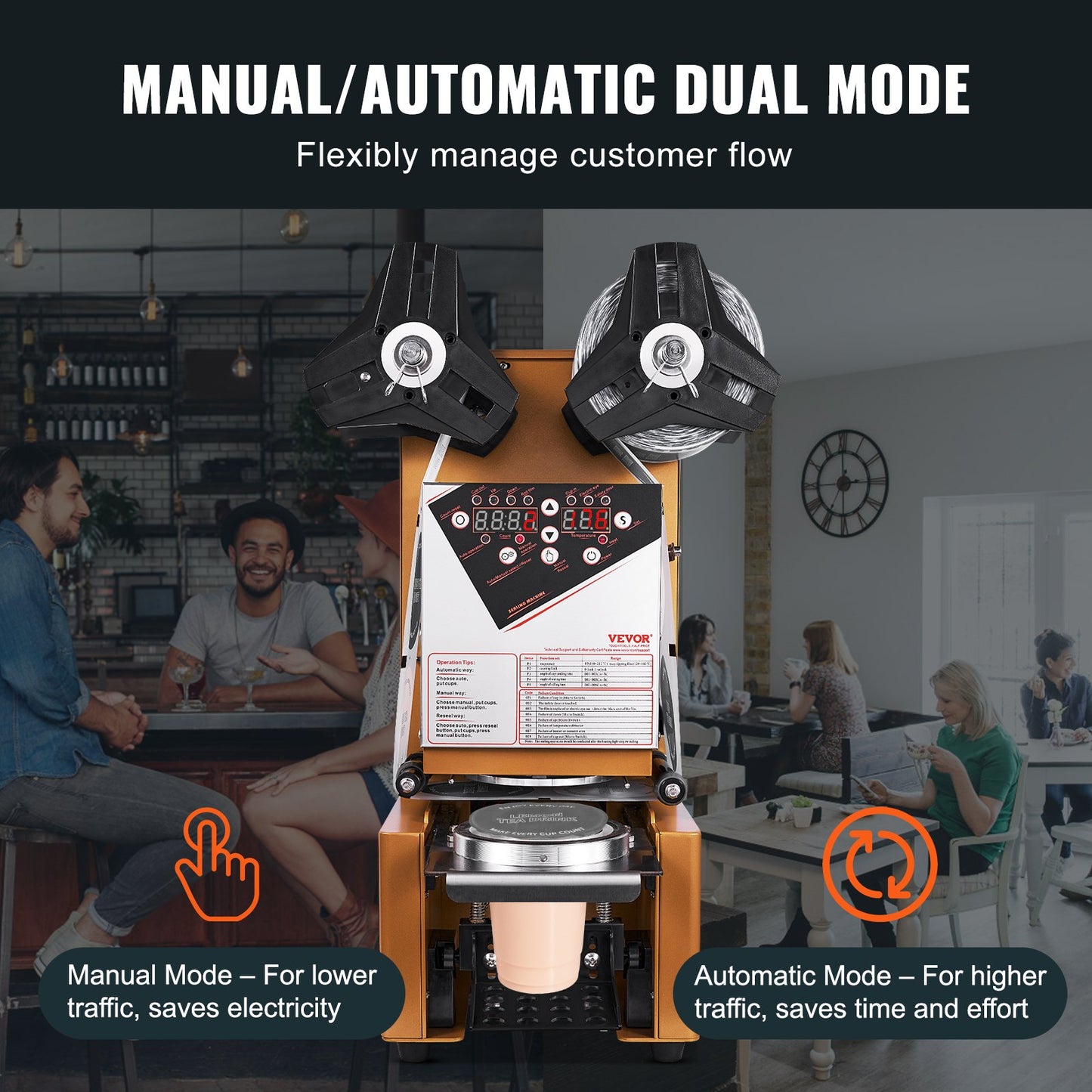 Fully Automatic Cup Sealing Machine, 500-650 Cups/H, Cup Sealer Machine for 190 mm Tall & 90/95 mm Cup, Electric Tea Sealer with Digital Control LCD Panel for Bubble Milk Tea Coffee, Gold