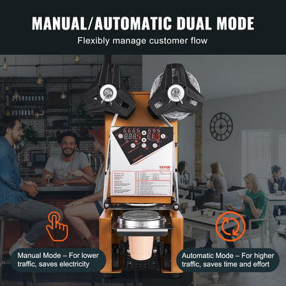 Fully Automatic Cup Sealing Machine, 500-650 Cups/H, Cup Sealer Machine for 190 mm Tall & 90/95 mm Cup, Electric Tea Sealer with Digital Control LCD Panel for Bubble Milk Tea Coffee, Gold