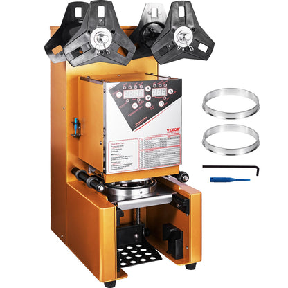 Fully Automatic Cup Sealing Machine, 500-650 Cups/H, Cup Sealer Machine for 190 mm Tall & 90/95 mm Cup, Electric Tea Sealer with Digital Control LCD Panel for Bubble Milk Tea Coffee, Gold