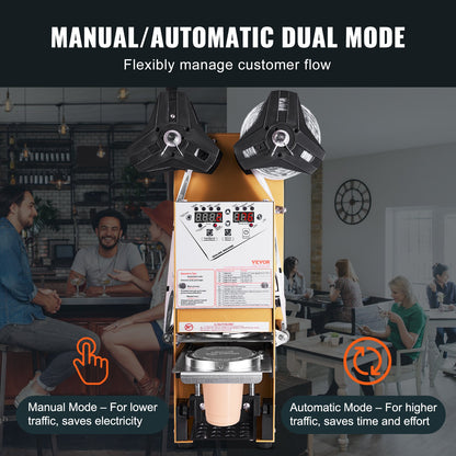 Fully Automatic Cup Sealing Machine, 500-650 Cups/H, Cup Sealer Machine for 180 mm Tall & 90/95 mm Cup, Electric Boba Tea Sealer with Digital Control LCD Panel for Bubble Milk Tea Coffee, Gold