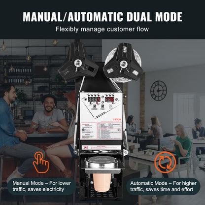 Fully Automatic Cup Sealing Machine, 500-650 Cups/H, Cup Sealer Machine for 180 mm Tall & 90/95 mm Cup, Electric Tea Sealer with Digital Control LCD Panel for Bubble Milk Tea Coffee, Black