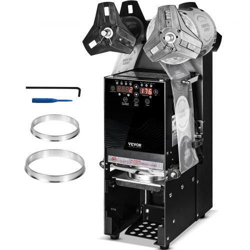 Fully Automatic Cup Sealing Machine, 500-650 Cups/H, Cup Sealer Machine for 180 mm Tall & 90/95 mm Cup, Electric Tea Sealer with Digital Control LCD Panel for Bubble Milk Tea Coffee, Black