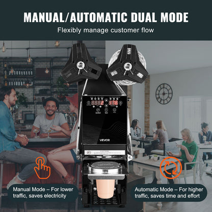 Fully Automatic Cup Sealing Machine, 500-650 Cups/H, Cup Sealer Machine for 180 mm Tall & 90/95 mm Cup, Electric Tea Sealer with Digital Control LCD Panel for Bubble Milk Tea Coffee, Black