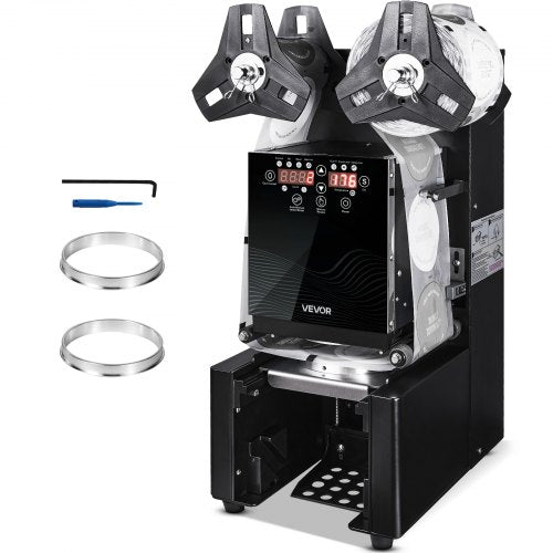 Fully Automatic Cup Sealing Machine, 500-650 Cups/H, Cup Sealer Machine for 190 mm Tall & 90/95 mm Cup, Electric Tea Sealer with Digital Control LCD Panel for Bubble Milk Tea Coffee, Black